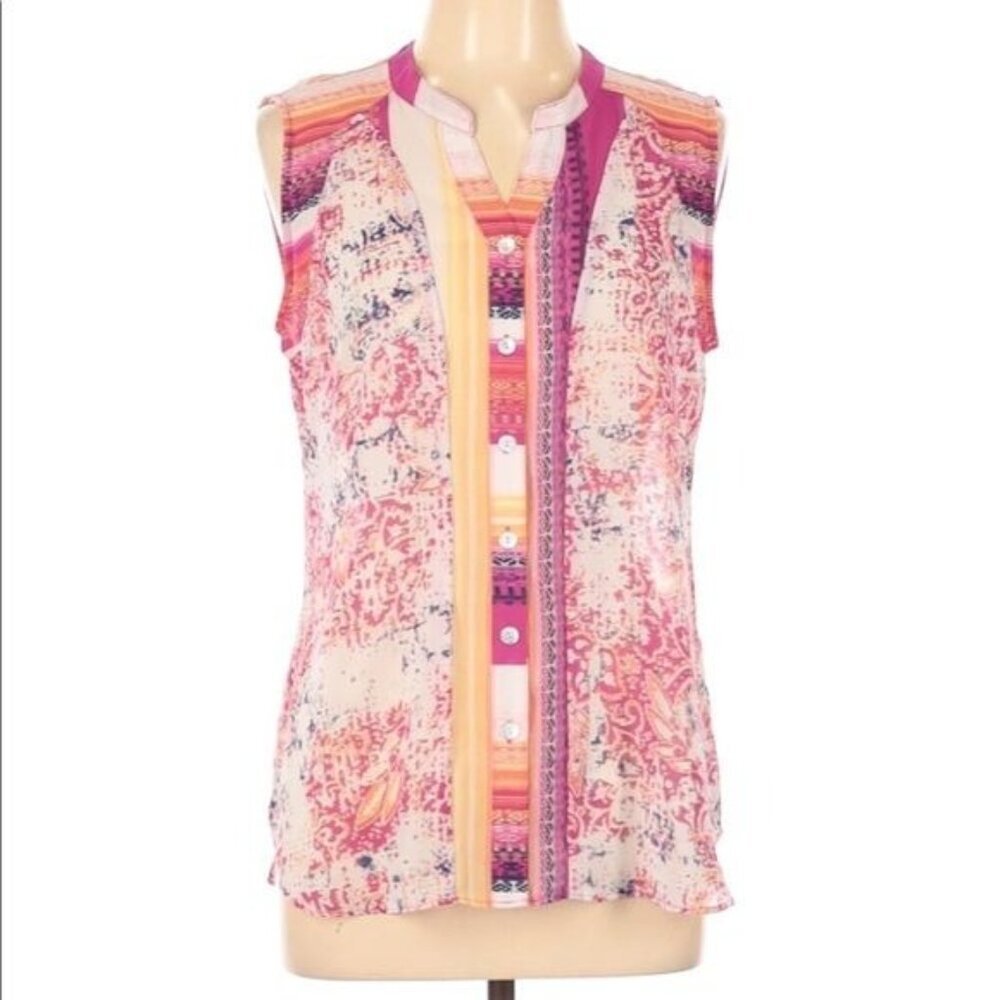 Fig and Flower Womens Semi Sheer Blouse Size Large Sleevless Top